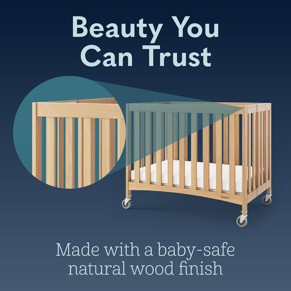 Foundations Travel Sleeper Wood Compact Folding Hotel Crib, Natural