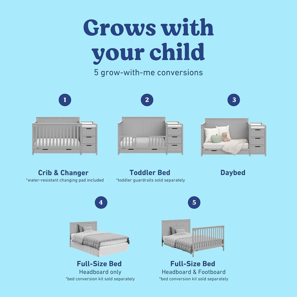 Graco Hadley 5-in-1 Convertible Crib & Changer, Pebble Gray