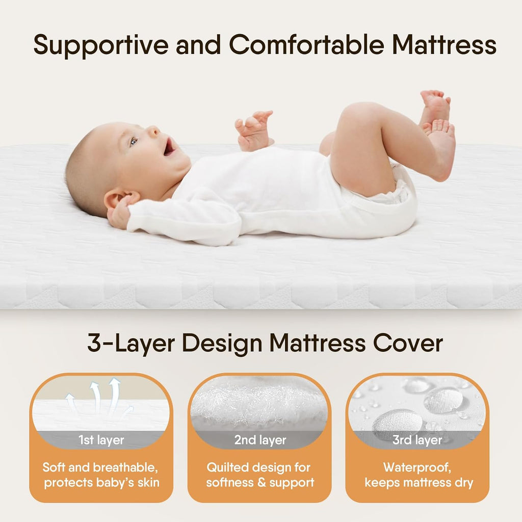 BabyBond Bassinet Bedside Crib, Stable and Secure Crib for Newborns, Beige