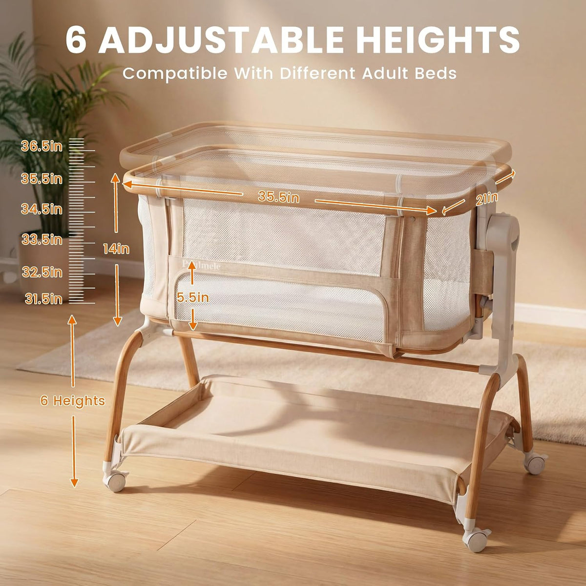 3 in 1 Rocking Bassinet,Full Mesh Baby Bassinet Bedside Sleeper