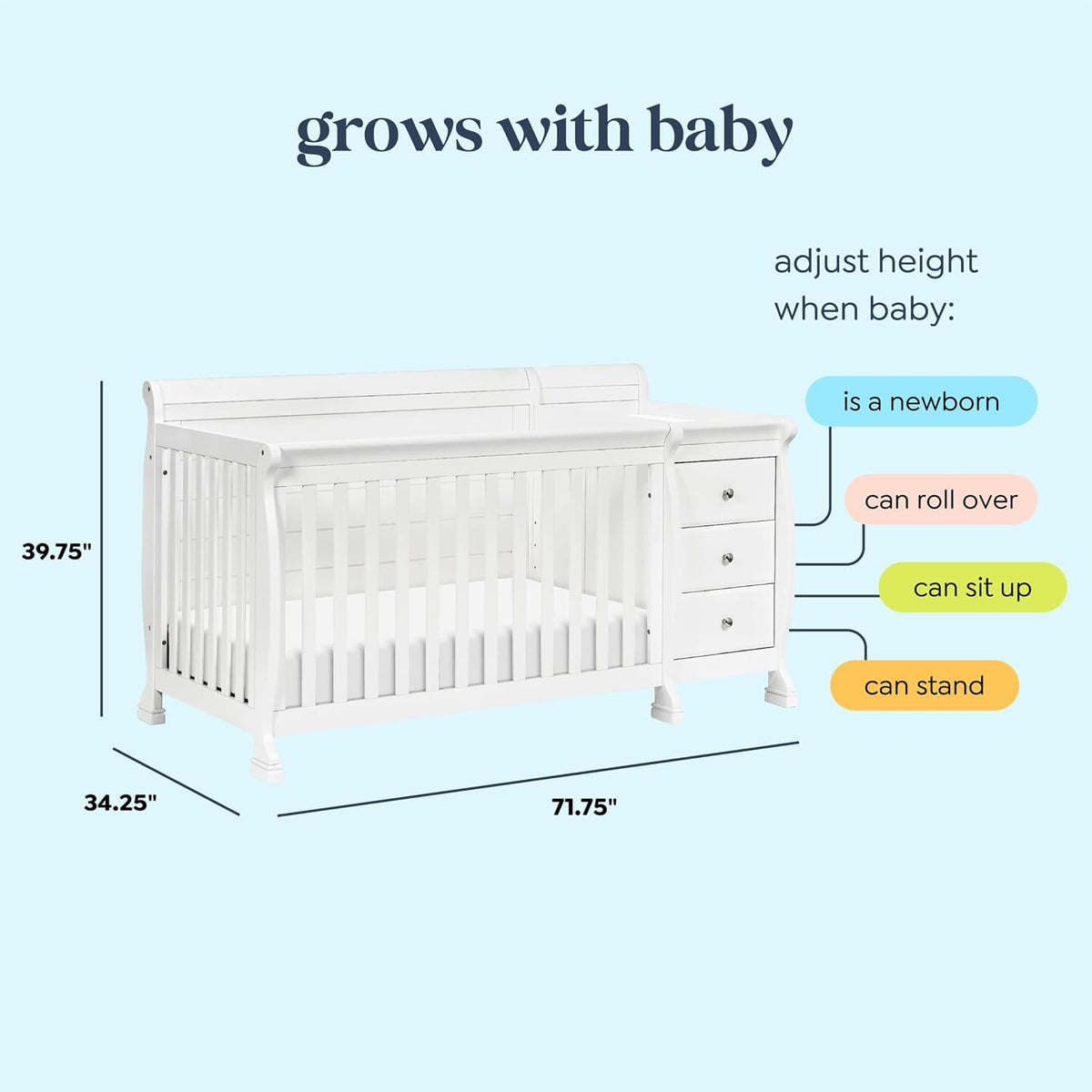 DaVinci Kalani 4-in-1 Convertible Crib and Changer Combo in White