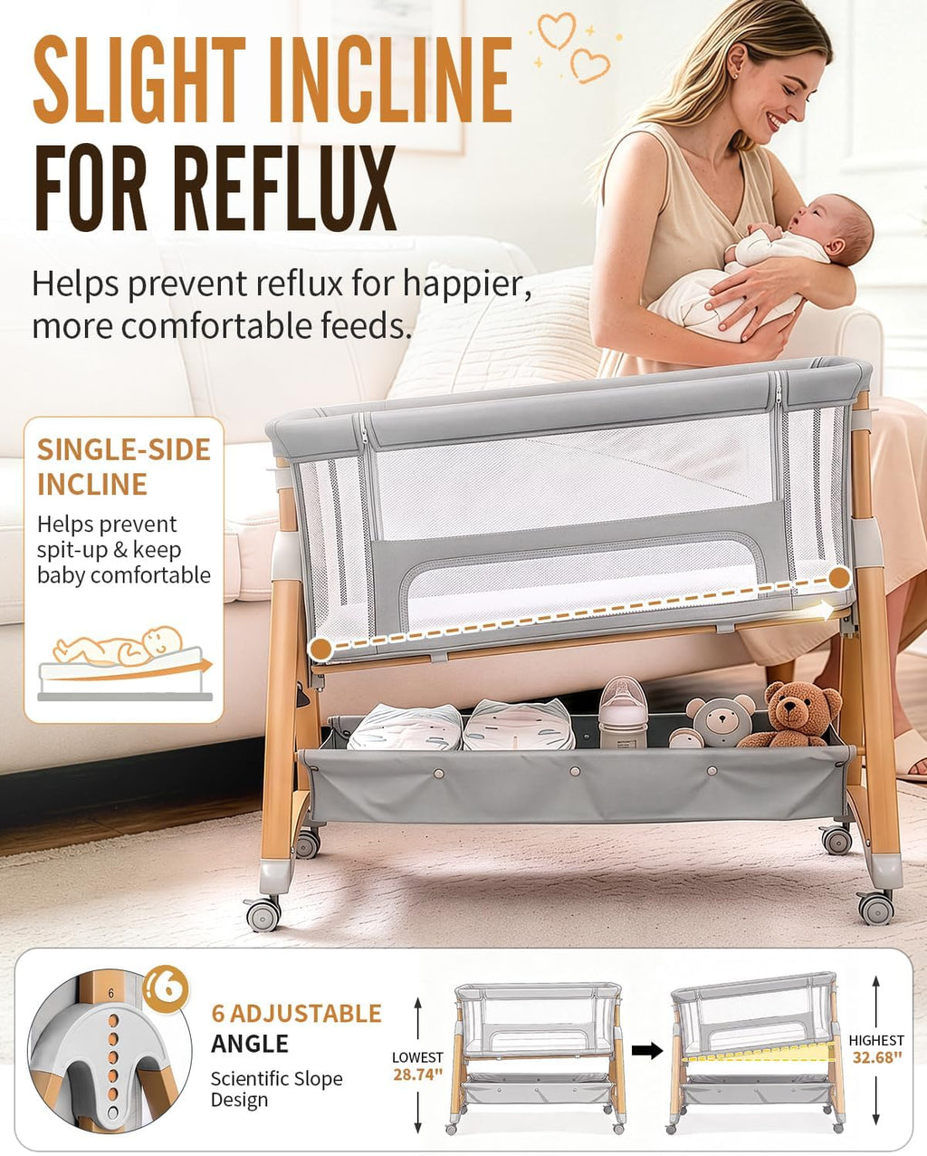 5 in 1 Bedside Bassinet Baby Bassinet, Rocking Bassinet for Baby