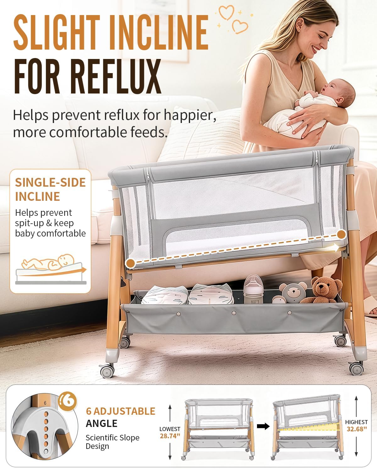 5 in 1 Bedside Bassinet Baby Bassinet, Rocking Bassinet for Baby