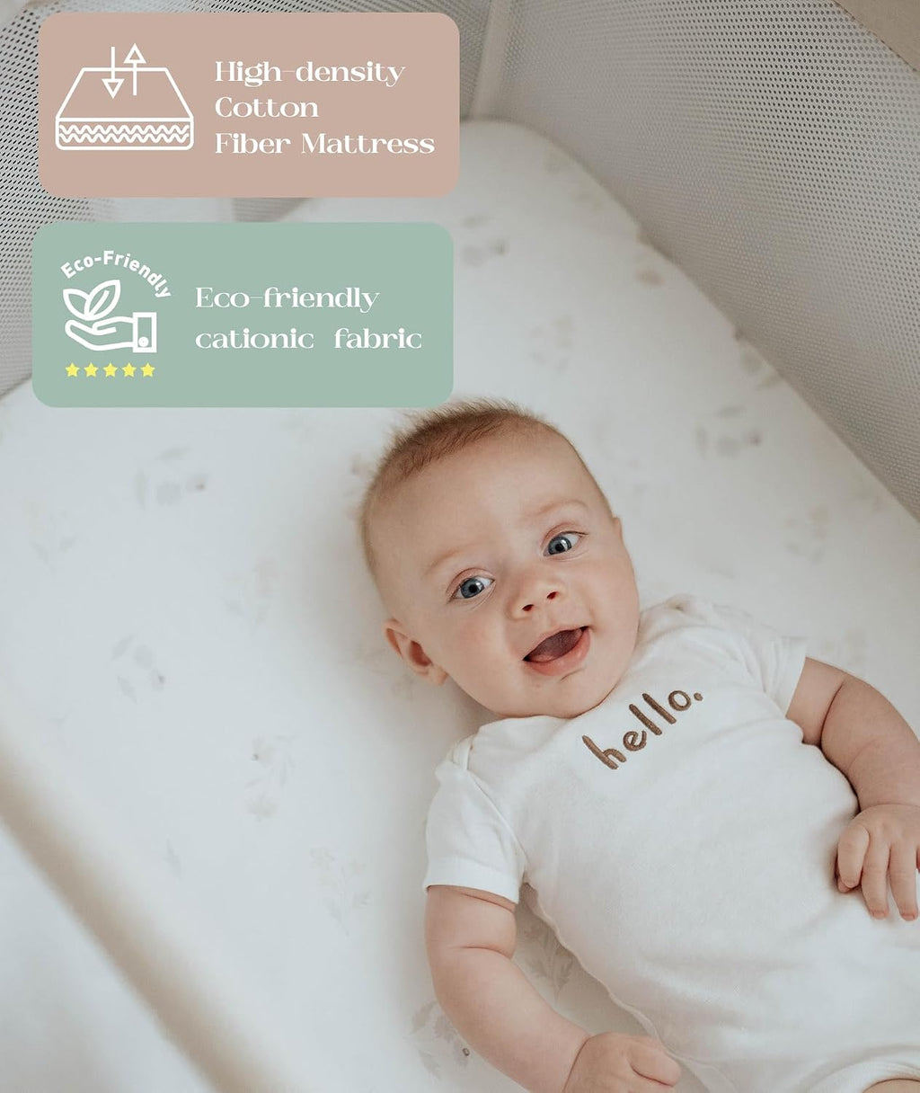 Fodoss Baby Bassinets Bedside Sleeper - All Mesh Bedside Bassinet with Wheels, 7 Height Adjustable Baby Bassinet for Infants, Beige