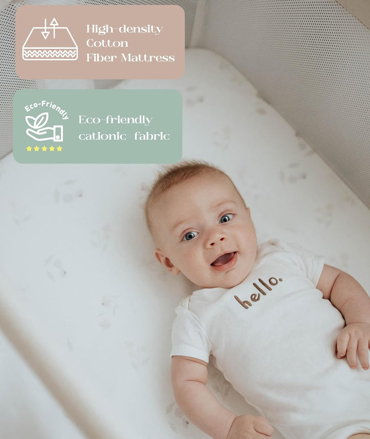 Fodoss Baby Bassinets Bedside Sleeper - All Mesh Bedside Bassinet with Wheels, 7 Height Adjustable Baby Bassinet for Infants, Beige