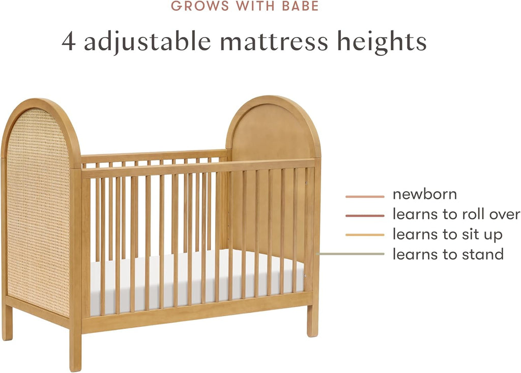 Babyletto Bondi Cane 3-in-1 Convertible Baby Crib, Honey with Natural Cane
