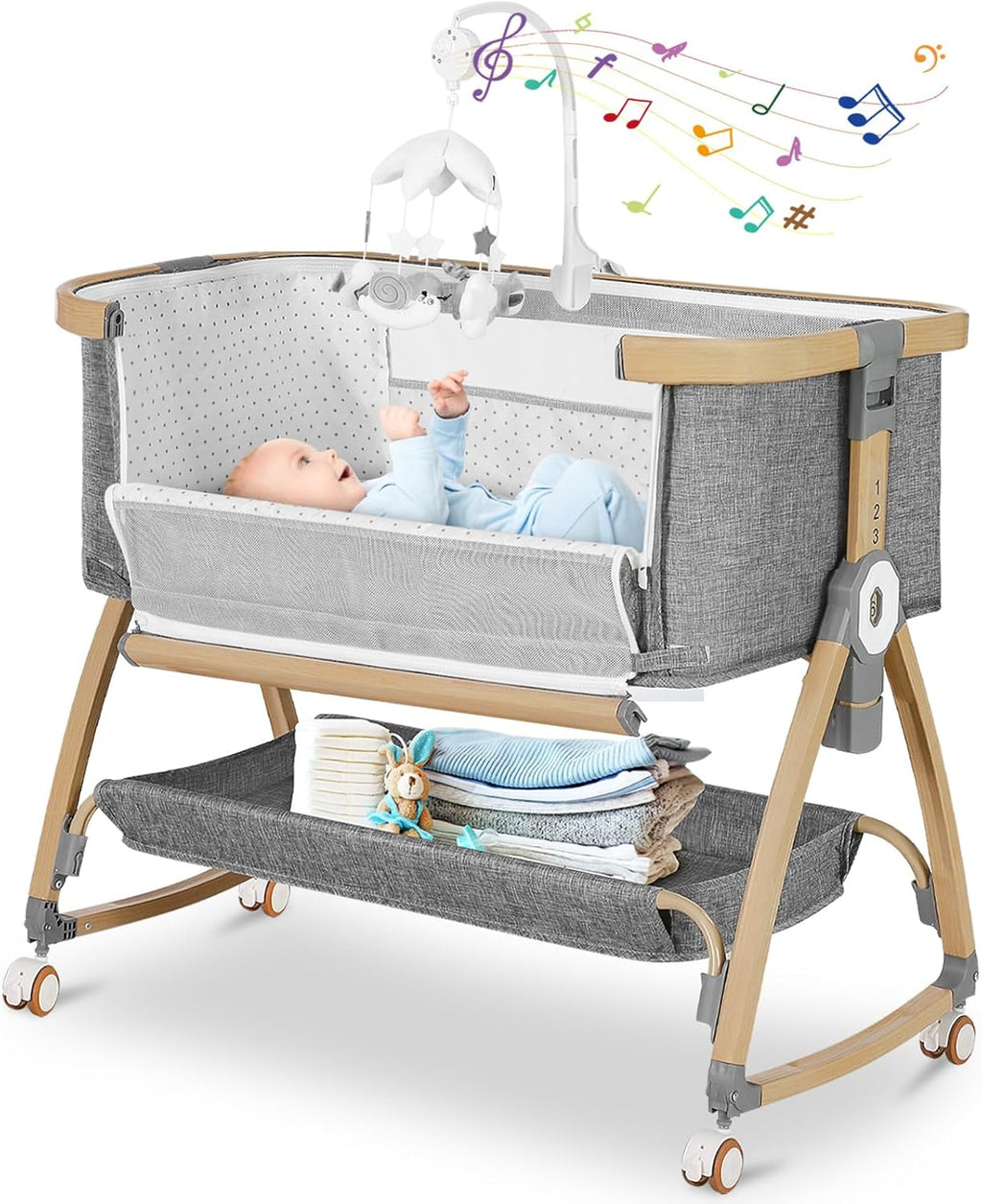 Bedside Bassinet for Baby,Bassinet Bedside Sleeper,Rocking Bassinet,Grey