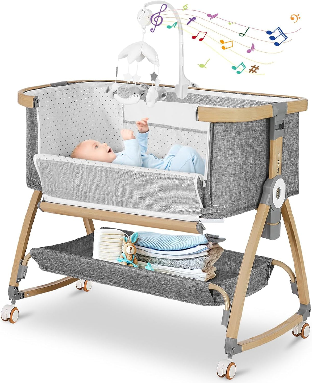 Bedside Bassinet for Baby,Bassinet Bedside Sleeper,Rocking Bassinet,Grey