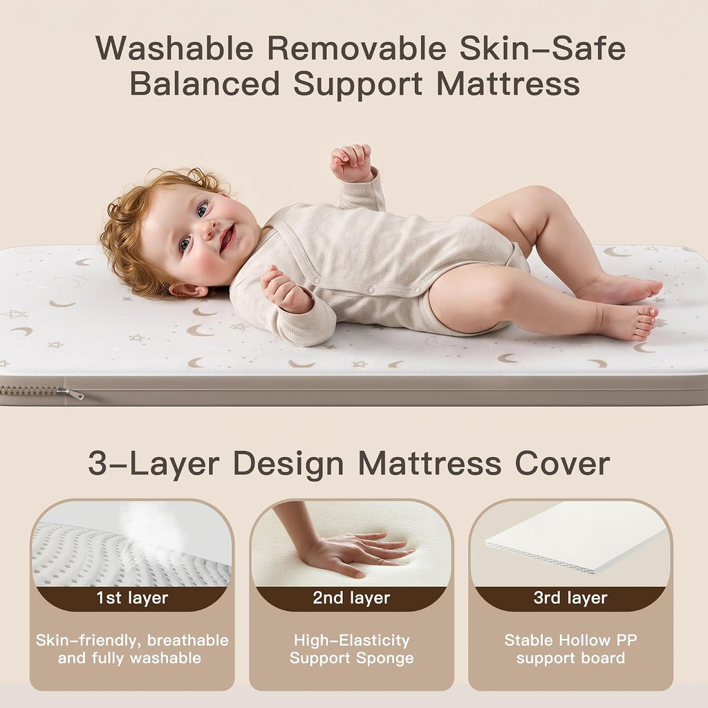 3 in 1 Baby Bassinet Bedside Sleeper with Washable Mattress