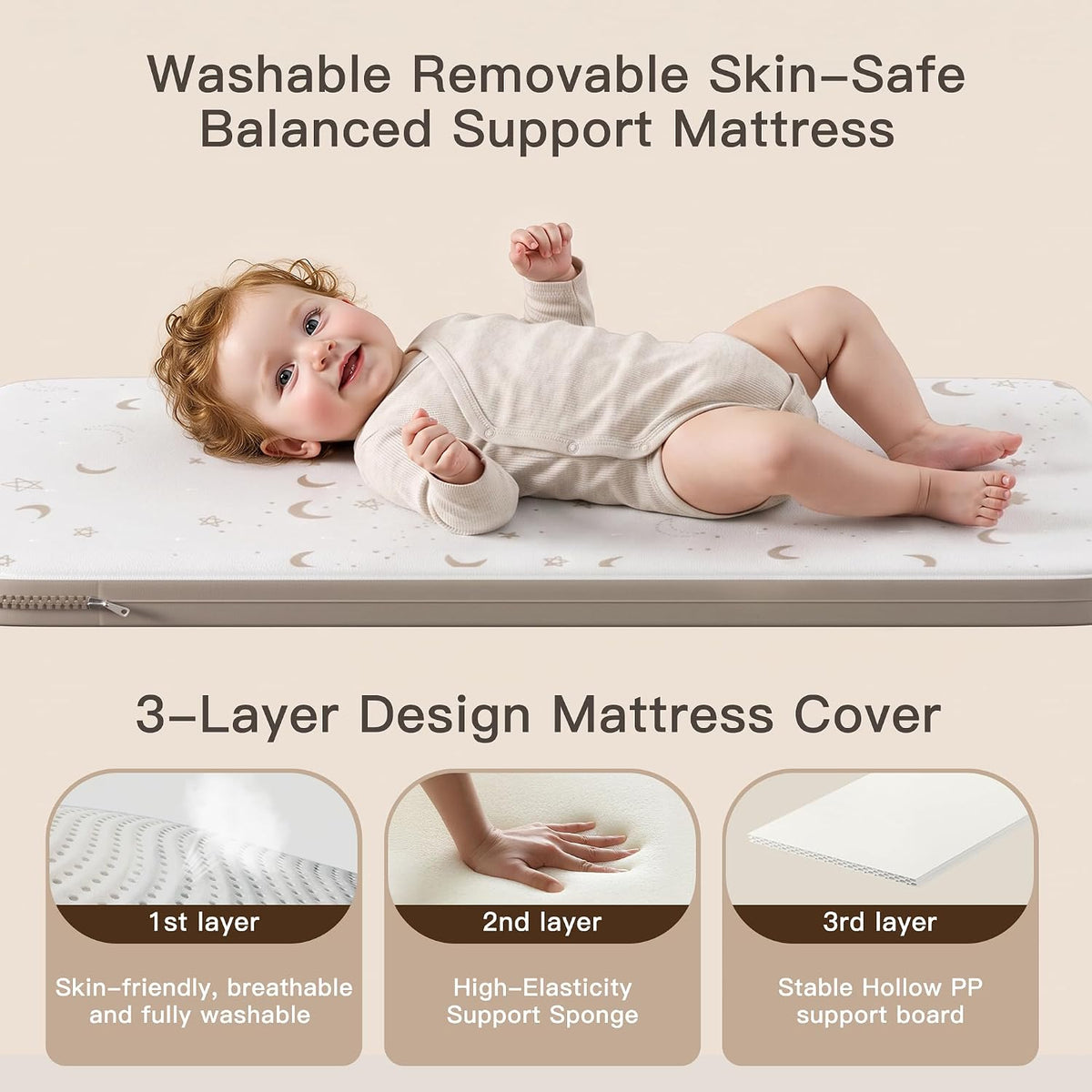 3 in 1 Baby Bassinet Bedside Sleeper with Washable Mattress