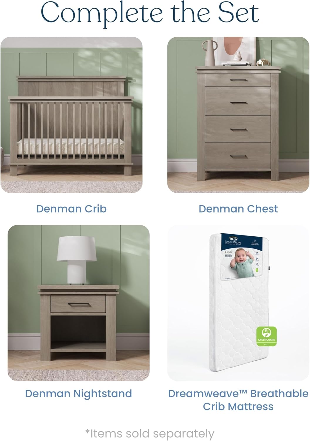Child Craft Denman 4-in-1 Convertible Baby Crib, Craftsman Nursery Furniture Converts to Toddler Bed Daybed & Full-Size Bed, 2 Adjustable Mattress Heights (Crescent Gray)