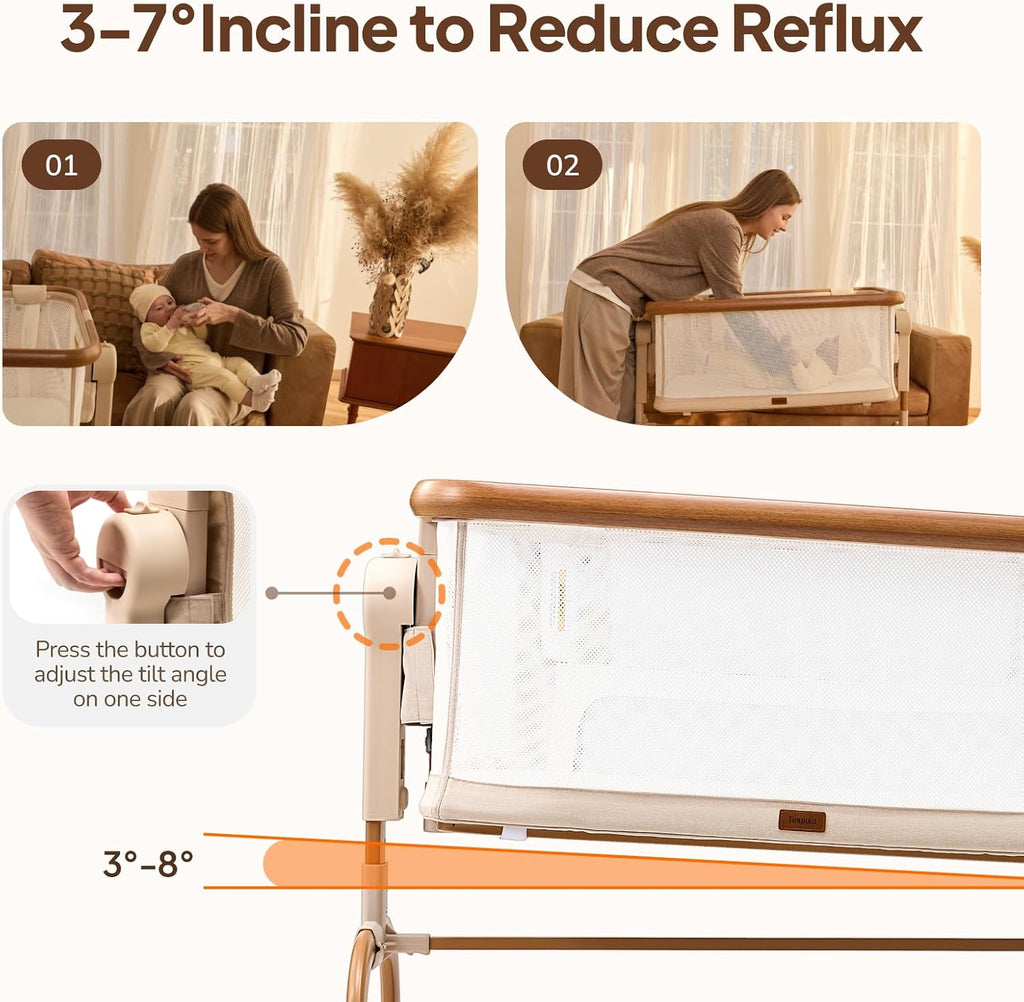 Tinyiota 3 in 1 Baby Bassinet,Rocking Bedside Crib Sleeper for Newborns