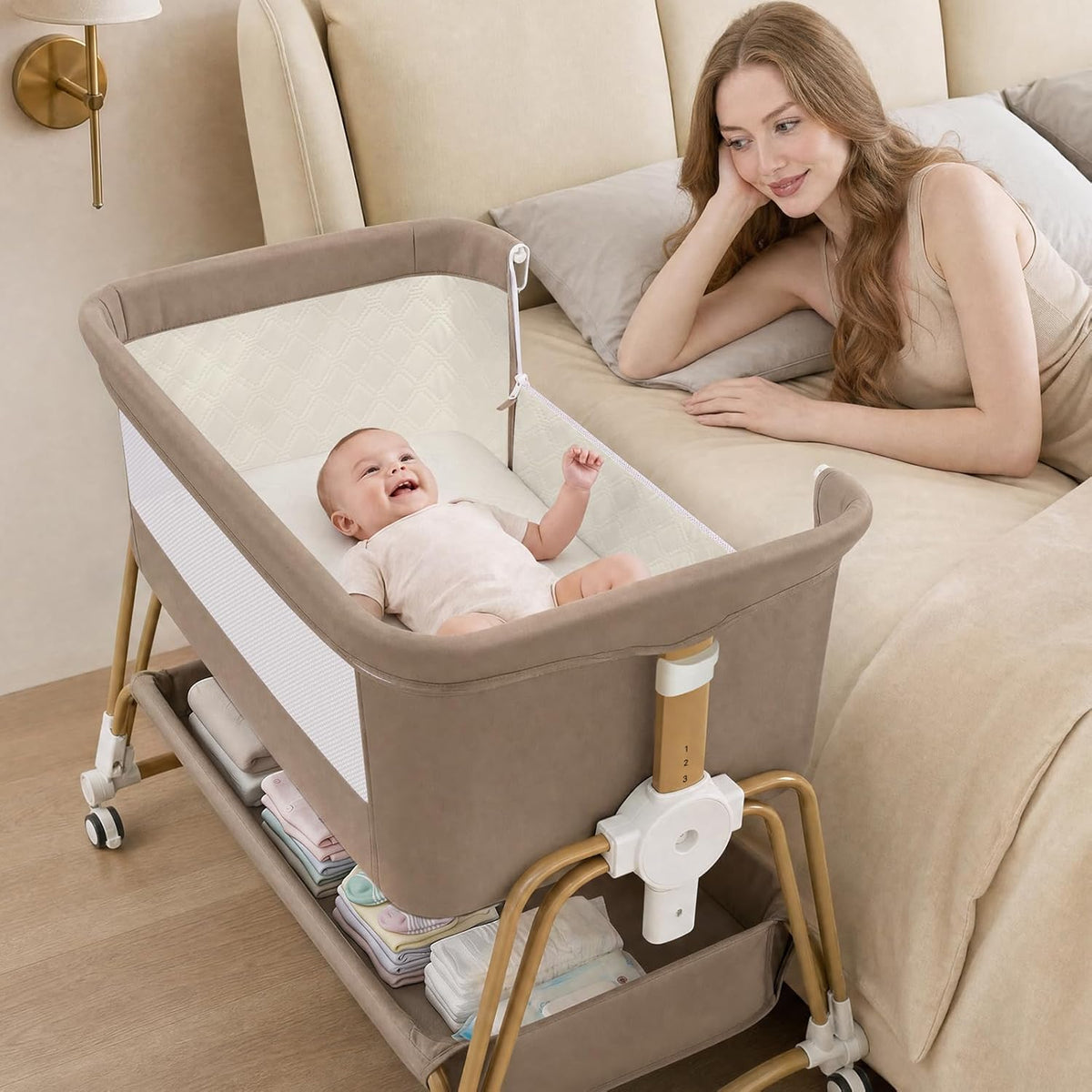 4-in-1 Baby Bassinet, Portable Bassinet Bedside Sleeper with Mosquito Net