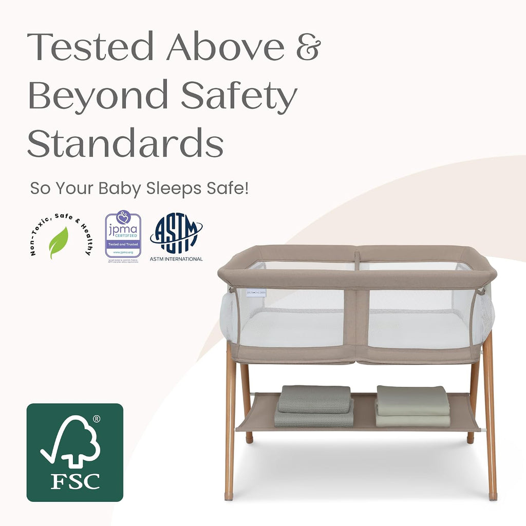Delta Children Bondi Beechwood Twin Bassinet with PureAir Breathable Mesh Sheet and FSC-Certified Wood, Tan
