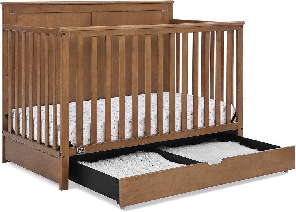 Simmons Kids Logan 6-in-1 Convertible Crib with Underdrawer - Greenguard Gold Certified, Chestnut