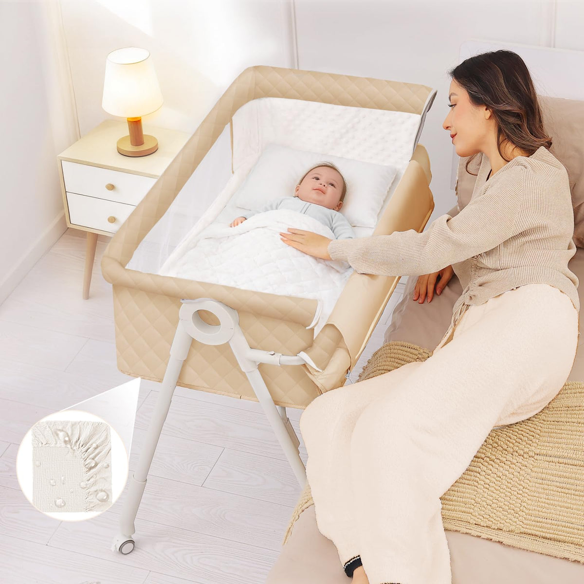 Baby Bassinet Bedside Sleeper Safety Bassinets wigh Crib Sheet and Wheels