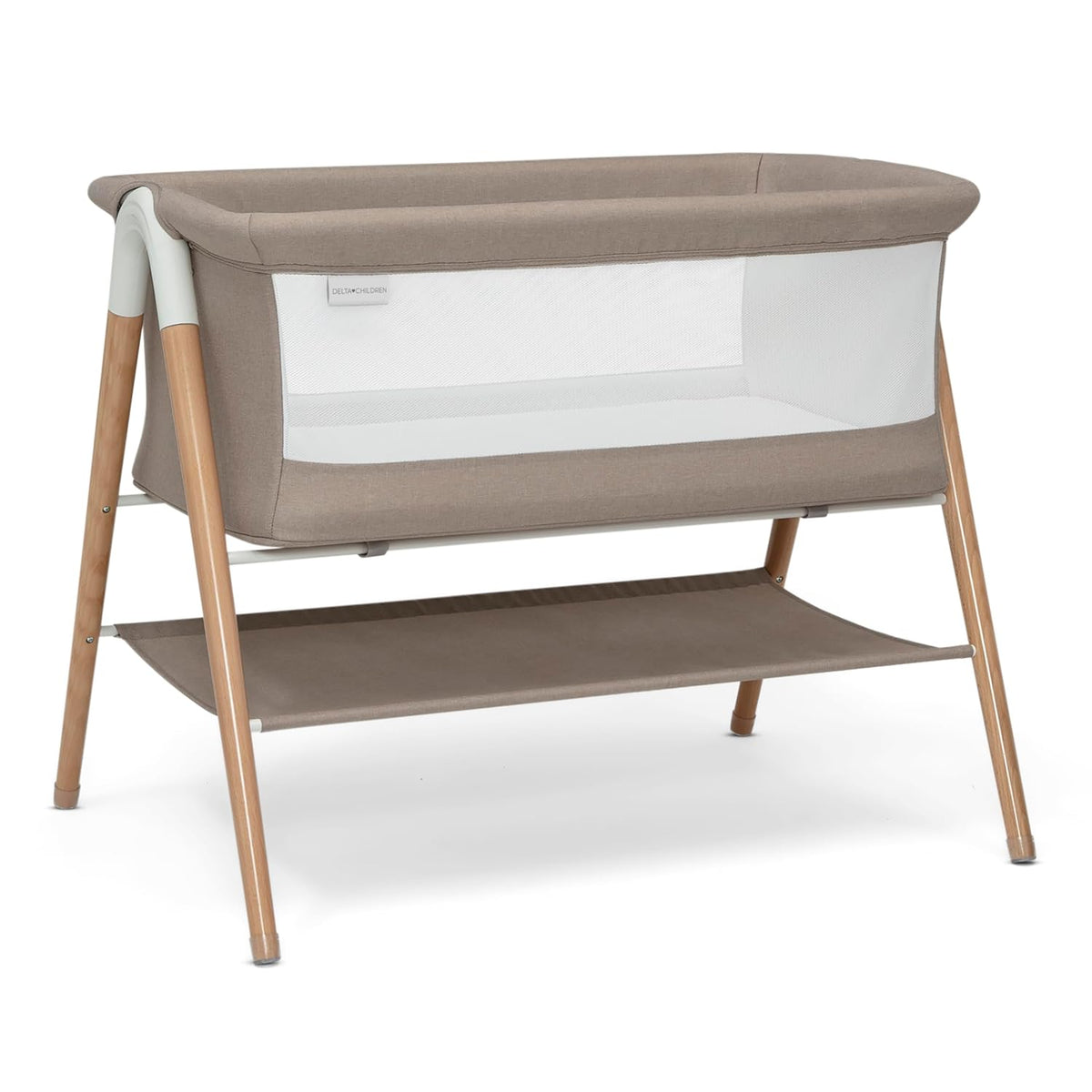 Delta Children Bondi Beechwood By The Bed Bassinet with PureAir Breathable Mesh Sheet and FSC-Certified Wood, Tan