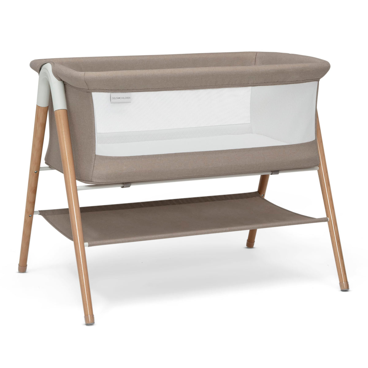 Delta Children Bondi Beechwood Twin Bassinet with PureAir Breathable Mesh Sheet and FSC-Certified Wood, Tan