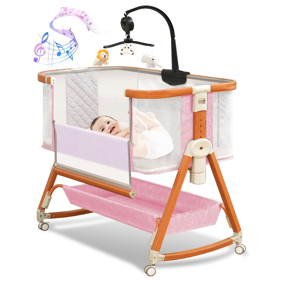 BLBBLBGDD 3 in 1 Bassinet, Baby Bassinets Bedside Sleeper with Musical Toy