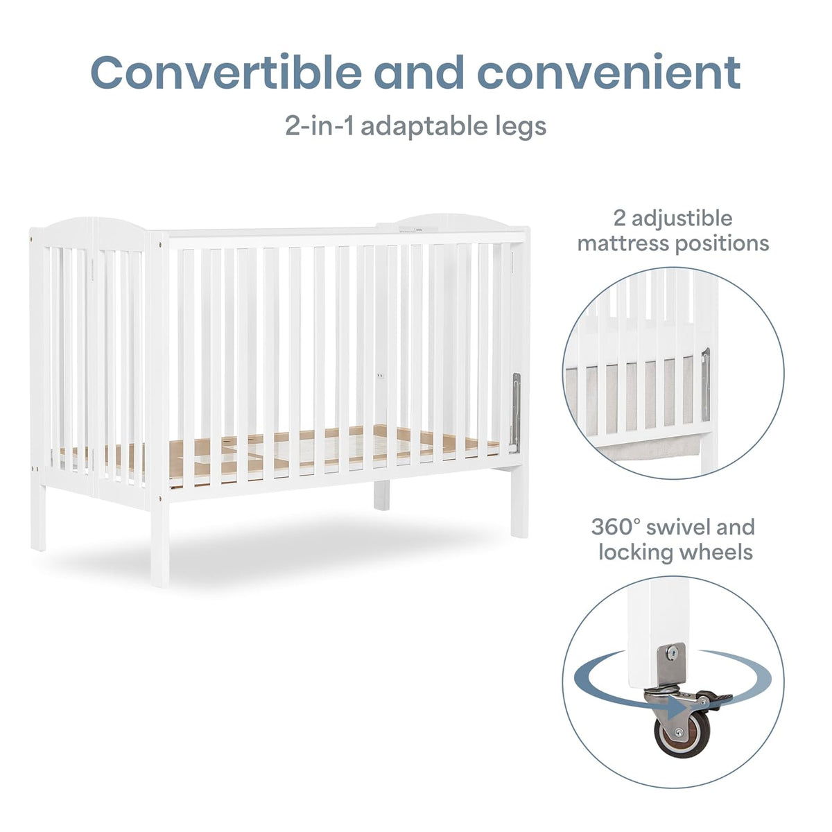 Dream On Me Full Size 2-in-1 Folding Baby Crib, GREENGUARD Gold, White