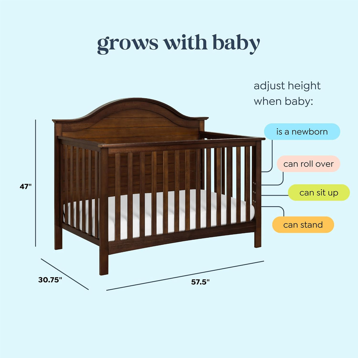 Carter's by DaVinci Nolan 4-in-1 Convertible Crib in Espresso, Greenguard Gold Certified, 57.5x30.8x47 Inch (Pack of 1)