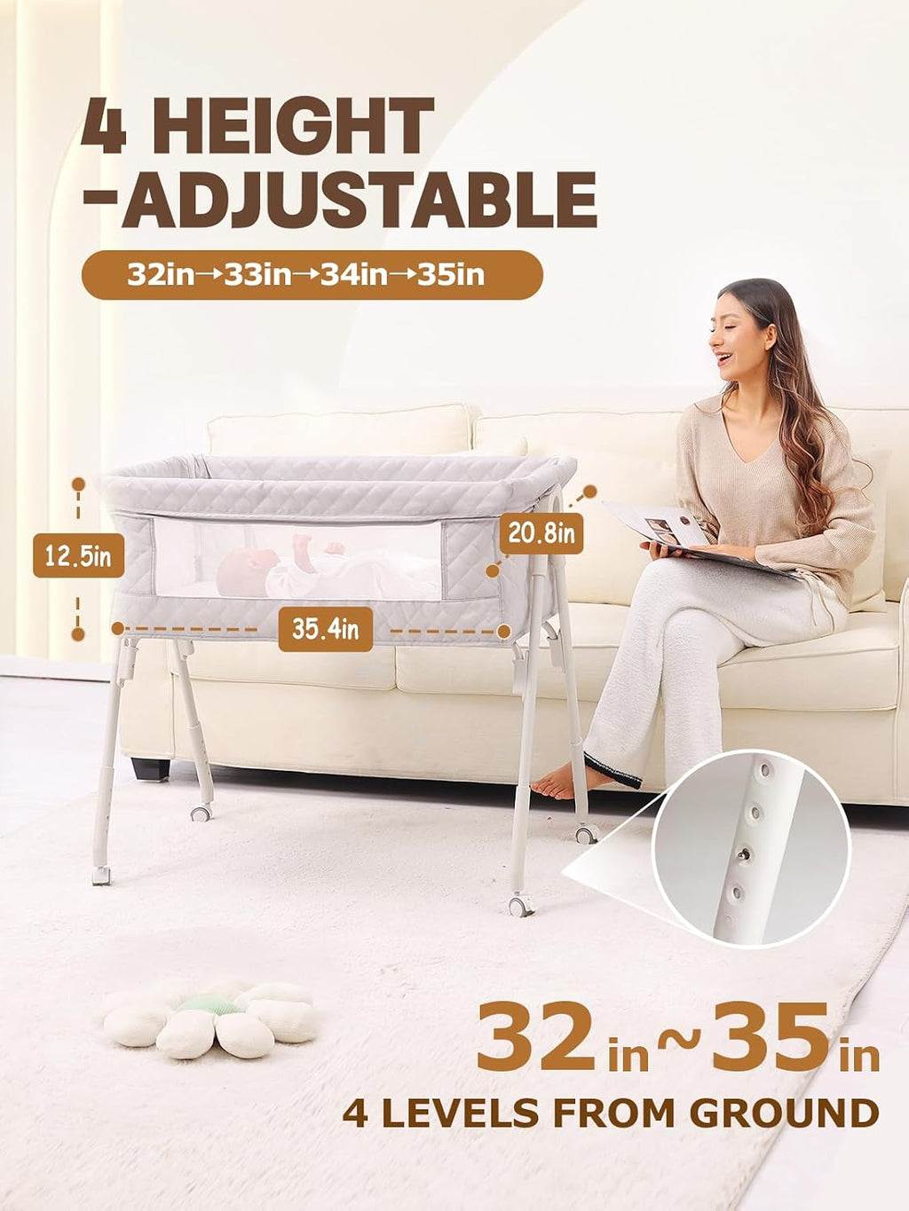 Baby Bassinet Bedside Sleeper - Height Adjustable Bassinet with Crib Sheet