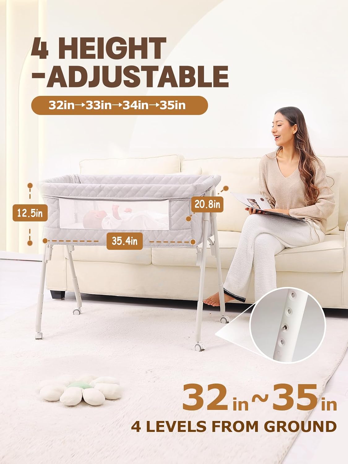 Baby Bassinet Bedside Sleeper - Height Adjustable Bassinet with Crib Sheet
