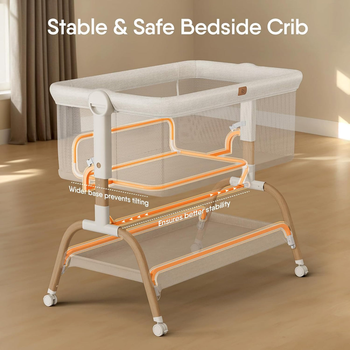 BabyBond Bassinet Bedside Crib, Stable and Secure Crib for Newborns, Beige