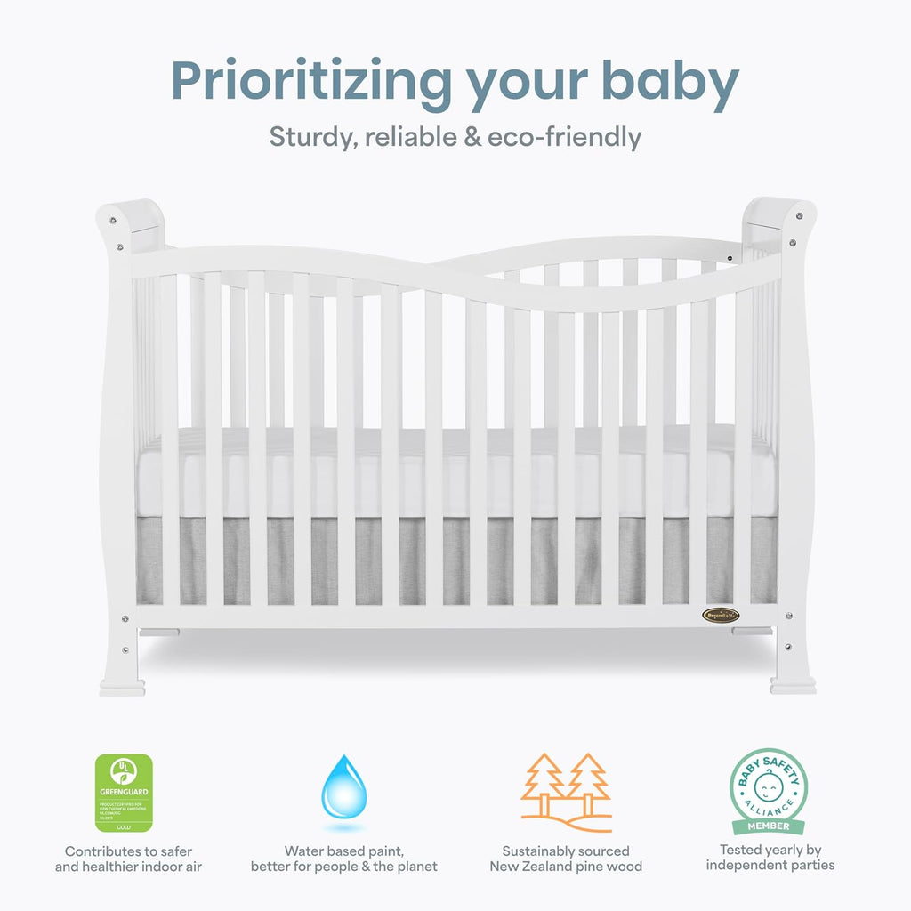 Dream On Me Violet 7-in-1 Convertible Life Style Crib in White, Greenguard Gold Certified, 4 Mattress Height Settings, Made of Sustainable New Zealand Pinewood