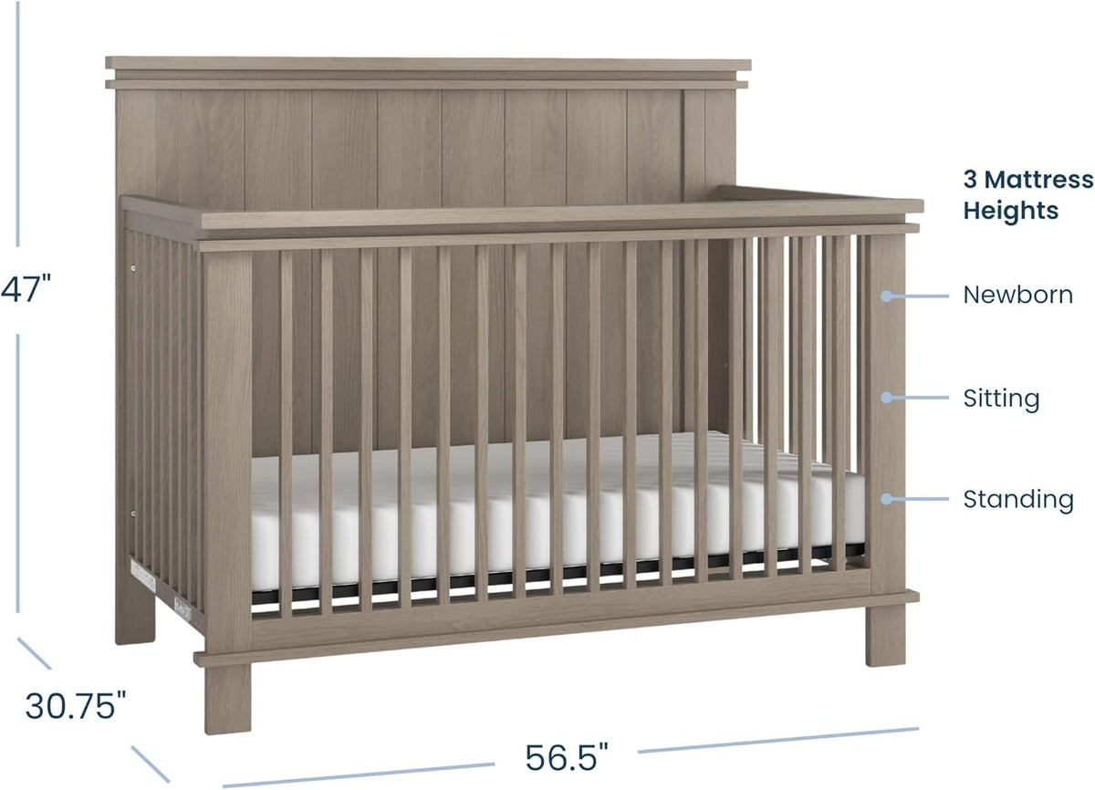 Child Craft Denman 4-in-1 Convertible Baby Crib, Craftsman Nursery Furniture Converts to Toddler Bed Daybed & Full-Size Bed, 2 Adjustable Mattress Heights (Crescent Gray)