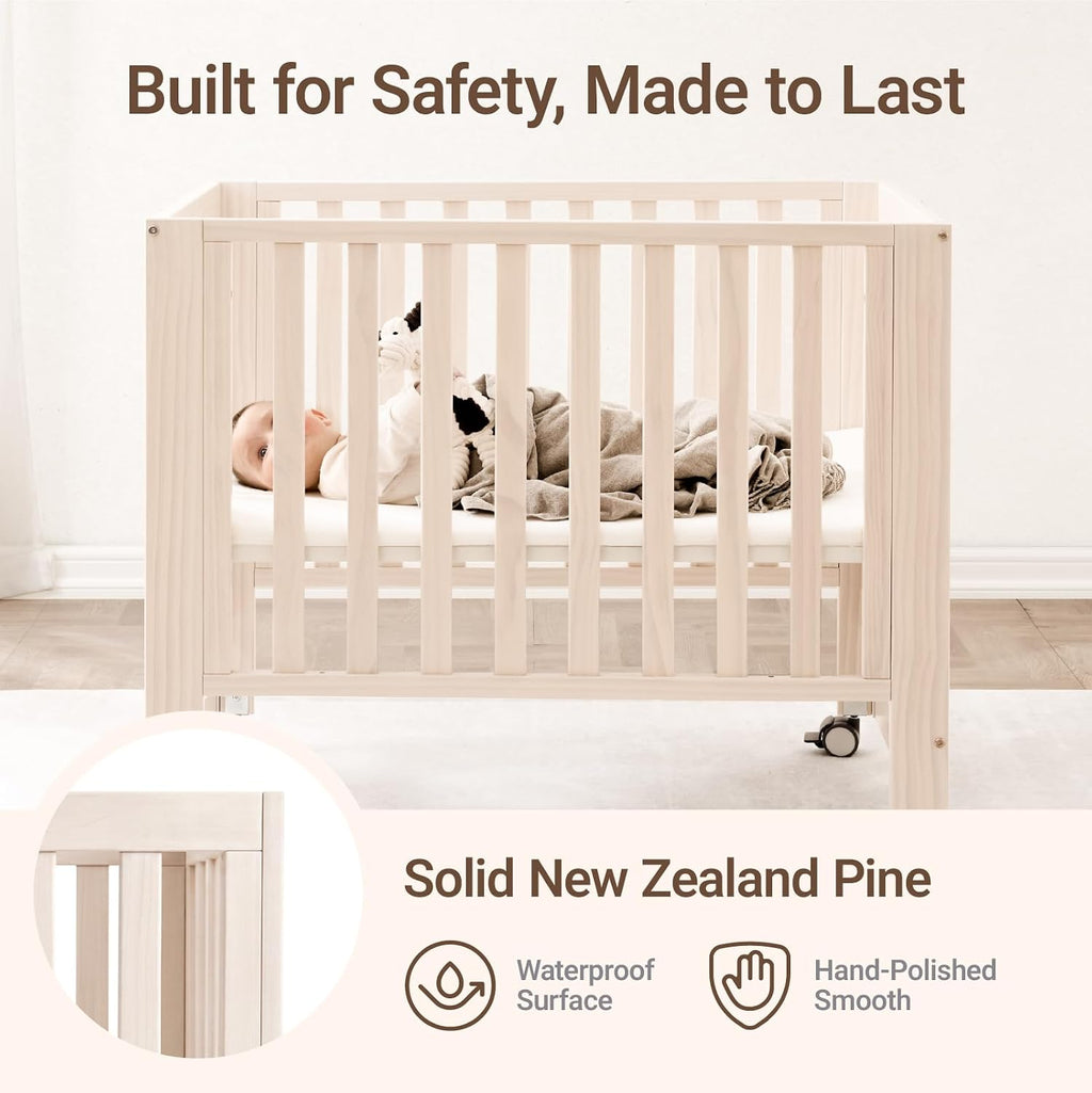 MAMAZING EvoNest 6-in-1 Convertible Baby Mini Crib with Wheels