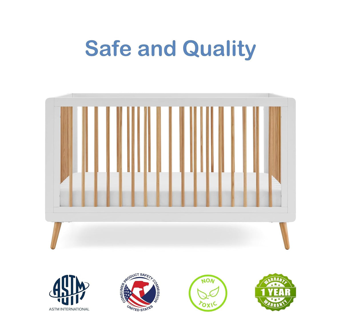 Tatum 3-in-1 Convertible Wooden Baby Crib - White and Natural