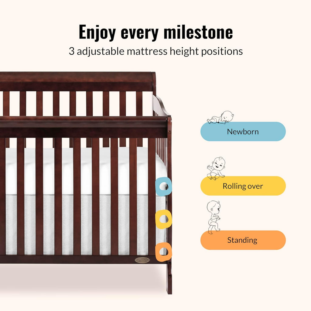 Dream On Me Ashton 4-in-1 Convertible Crib in Espresso, Greenguard Gold, JPMA Certified, Non-Toxic Finishes, Features 4 Mattress Height Settings, Made of Solid Pinewood