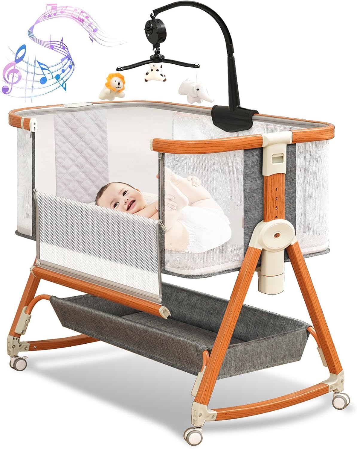 BLBBLBGDD 3 in 1 Bassinet, Baby Bassinets Bedside Sleeper with Musical Toy