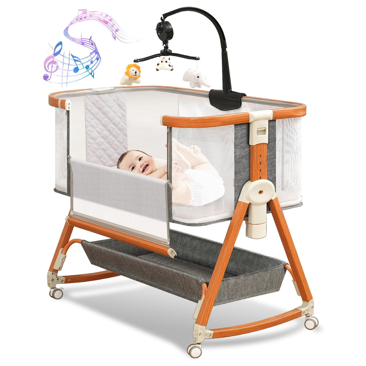 BLBBLBGDD 3 in 1 Bassinet, Baby Bassinets Bedside Sleeper with Musical Toy