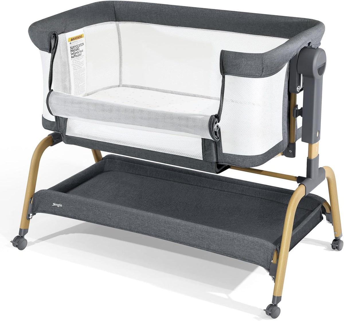 Jimglo 3-in-1 Baby Bassinet, Bedside Sleeper & Rocking Bassinet, Full Mesh