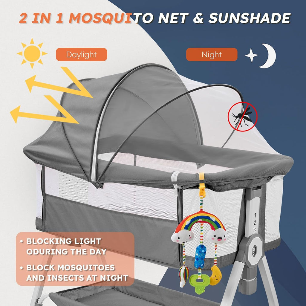 4-in-1 Baby Bassinet with Wheels, 6 Height Settings, Gray