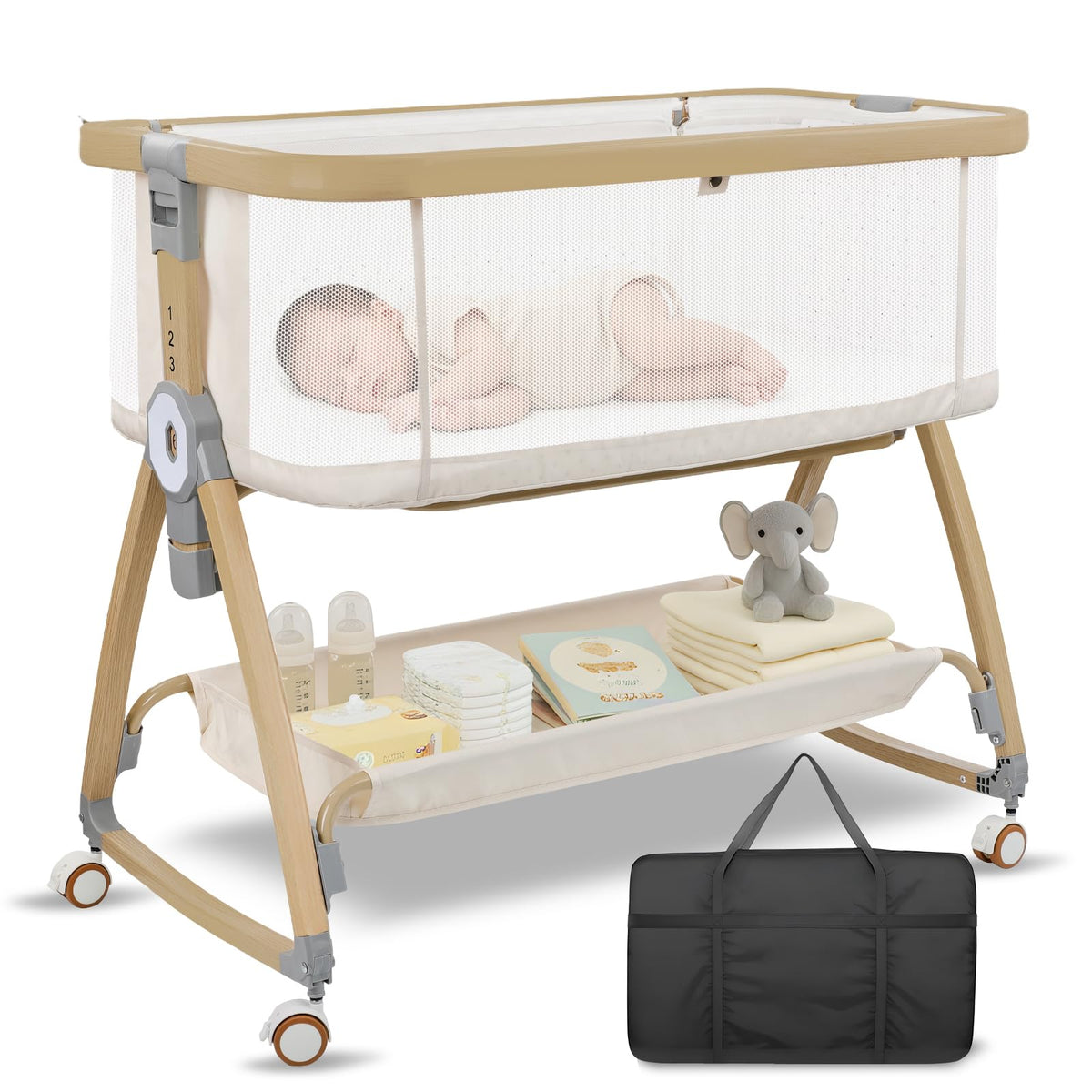 Bedside Bassinet for Baby,Bassinet Bedside Sleeper,Rocking Bassinet,Grey
