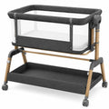3 in 1 Baby Bassinet, Bedside Sleeper for Newborn, 7-Level Height Adjustable, Rocking Bassinet with Breathable Mesh, Lockable Wheels & Large Storage Space, Portable Baby Crib（Dark Gray）