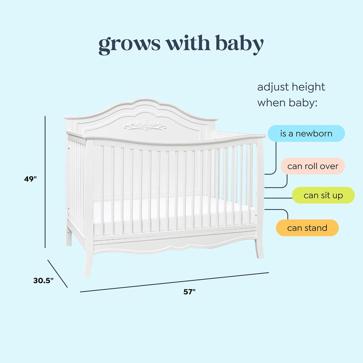 DaVinci Fiona 4-in-1 Convertible Crib in White, Greenguard Gold Certified