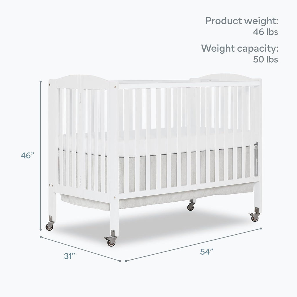 Dream On Me Full Size 2-in-1 Folding Baby Crib, GREENGUARD Gold, White