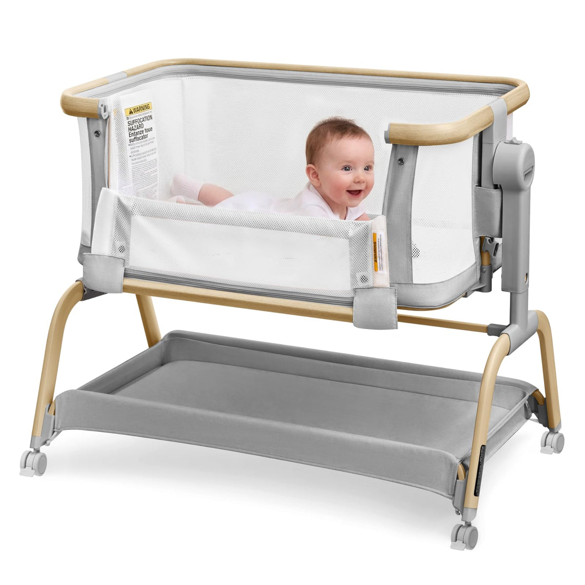 Tinyiota 3 in 1 Baby Bassinet,Rocking Bedside Crib Sleeper for Newborns