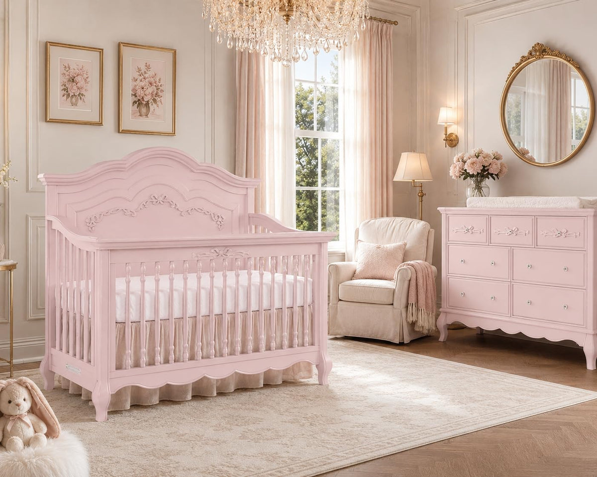 Evolur Aurora 5-in-1 Convertible Full Size Baby Crib, Blush Pink