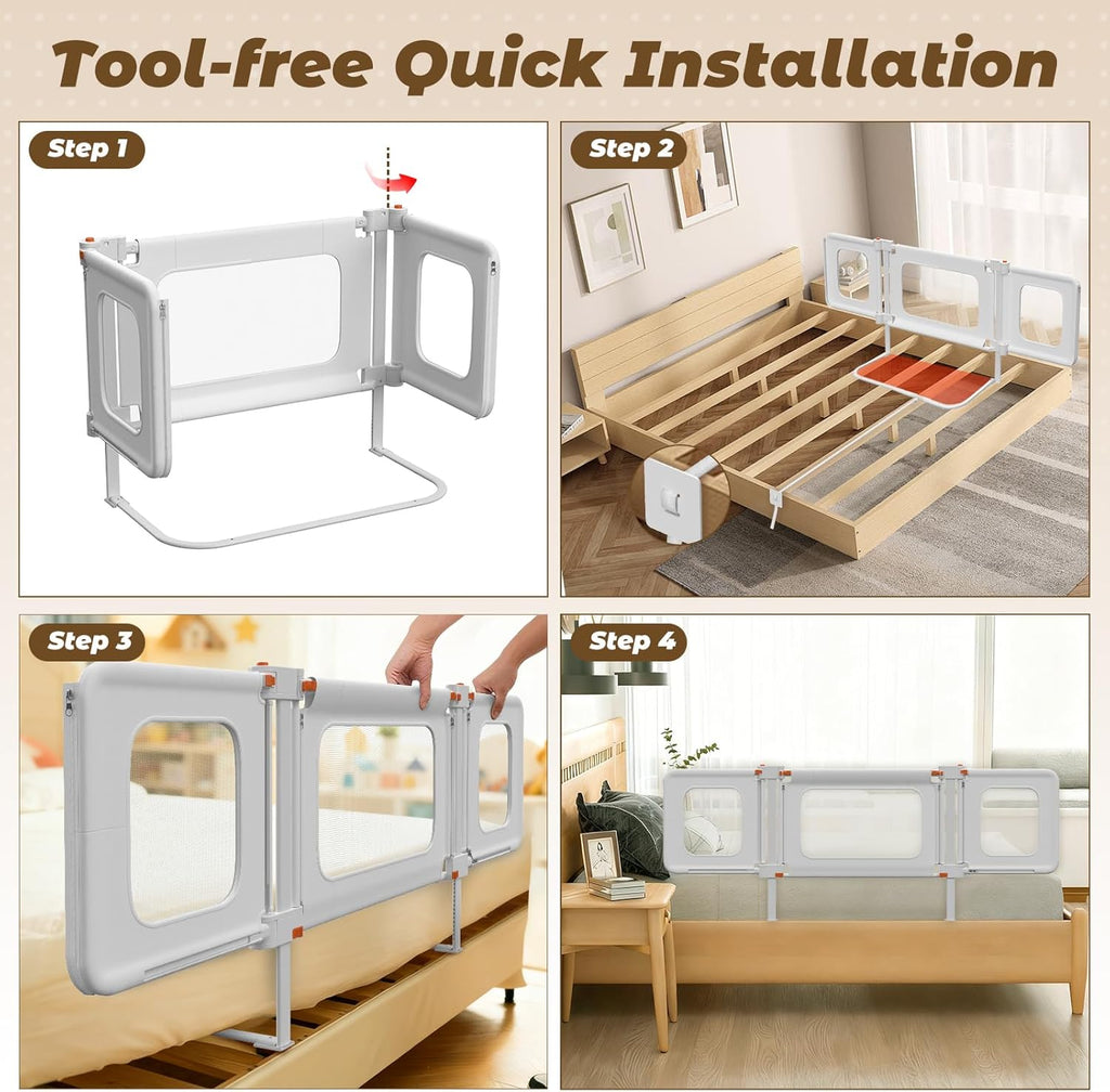 3 in 1 Bedside Bassinet, 69.26" x 19.29" Baby Bassinets Bedside Sleeper with Mosquito Net + Storage Bag + Child Lock, Baby Crib & Toddler Bed Rails for Twin, Full, Queen, King Size, Gray