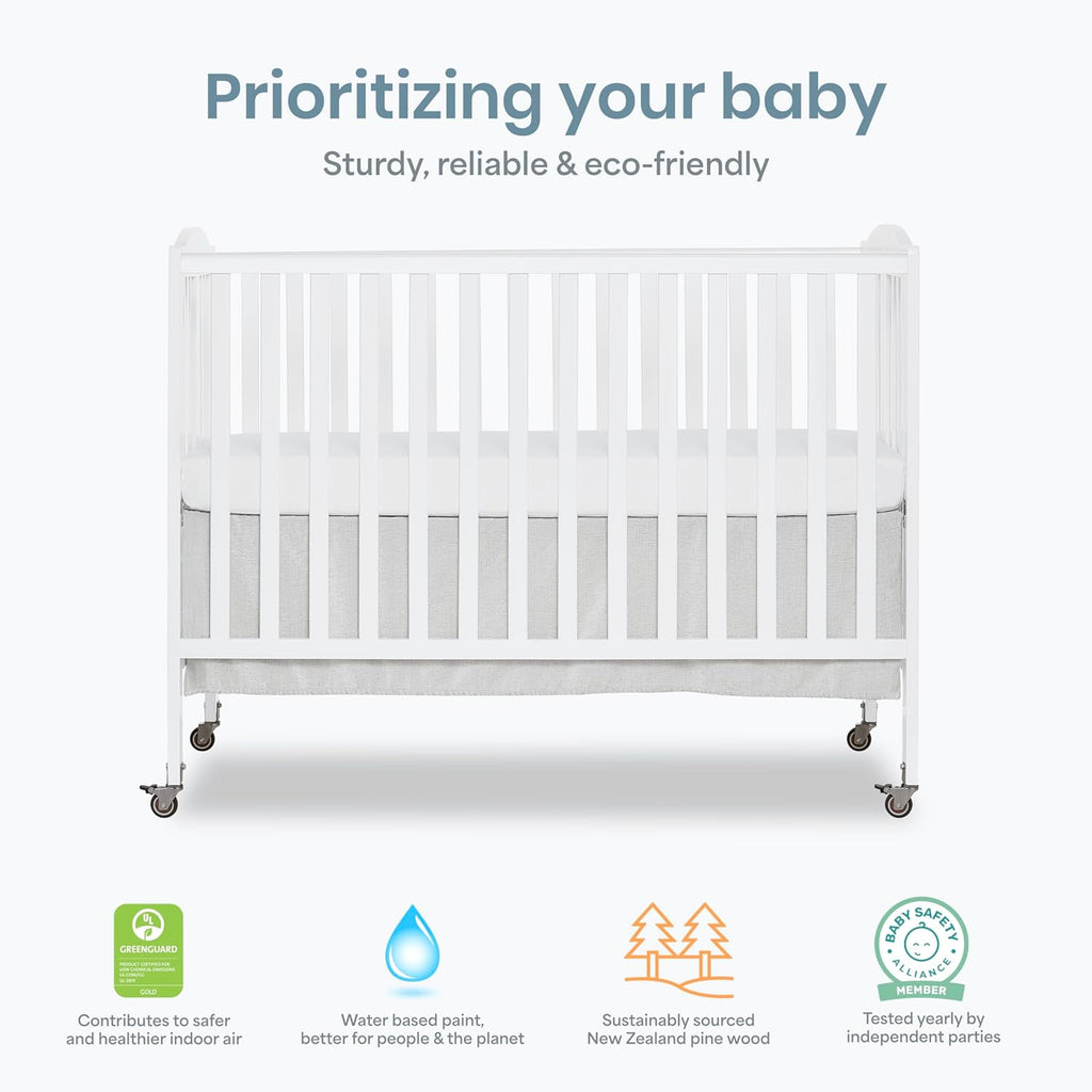 Dream On Me Full Size 2-in-1 Folding Baby Crib, GREENGUARD Gold, White