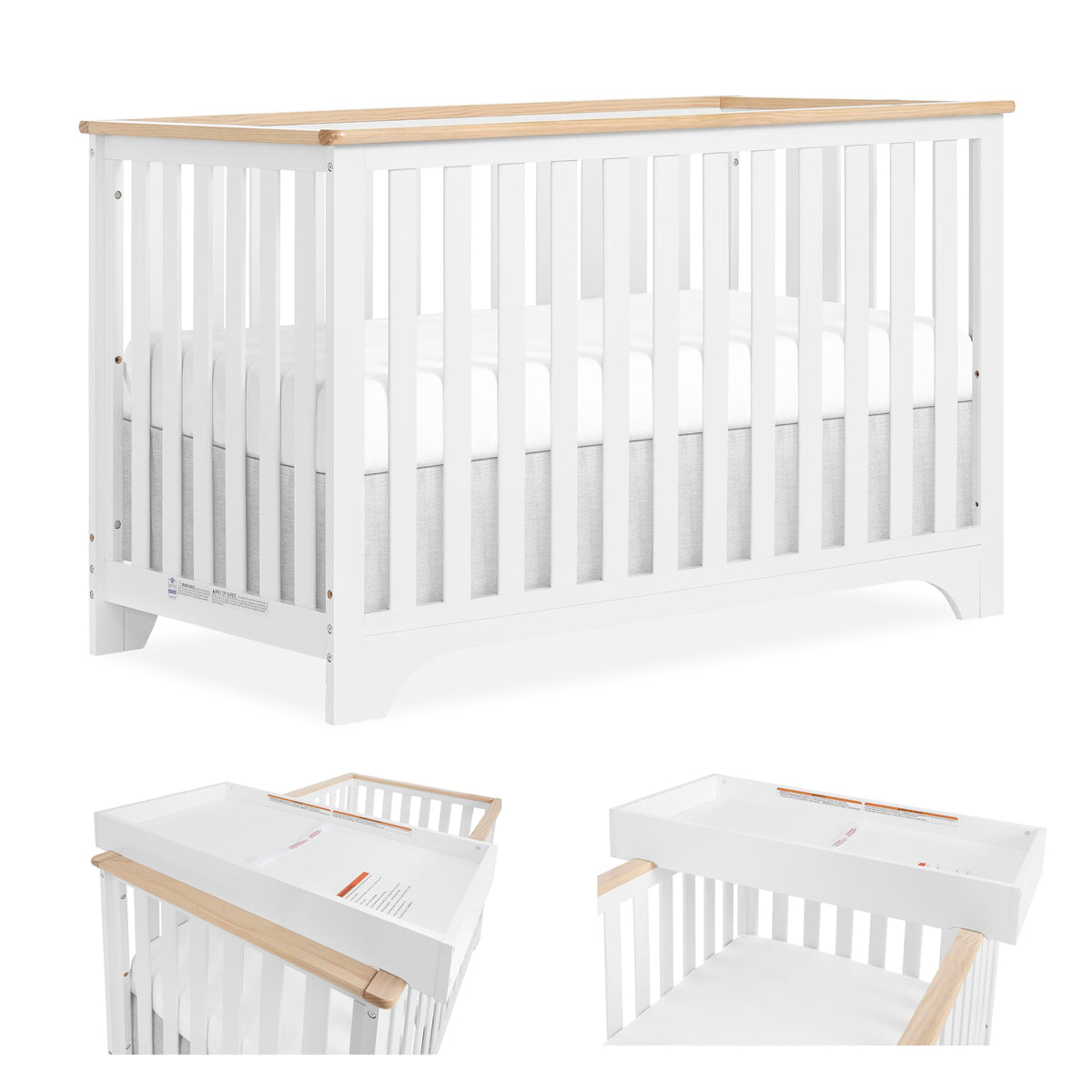 Dream On Me Orion 5-in-1 Convertible Crib with Changer in Pebble Grey Vintage, JPMA & Greenguard Gold Certified, Made of Sustainable New Zealand Pinewood