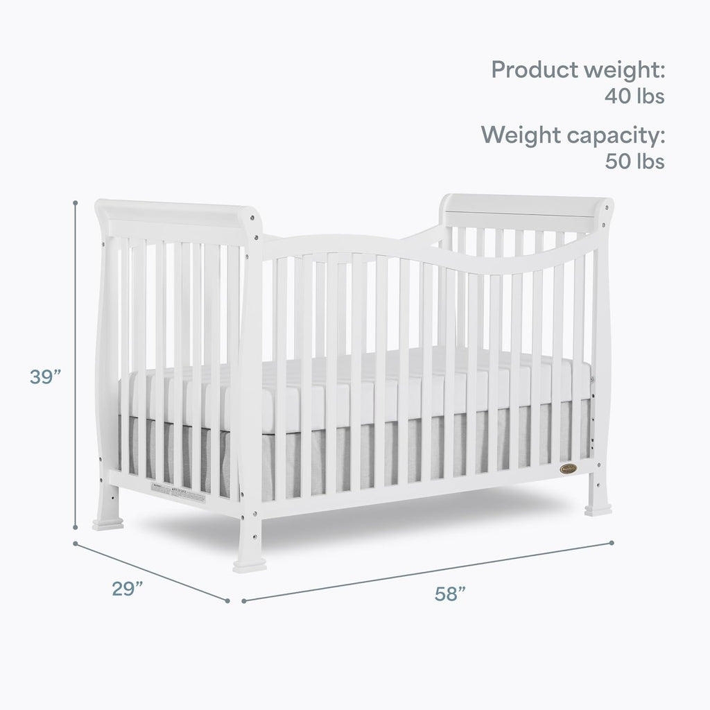 Dream On Me Violet 7-in-1 Convertible Life Style Crib in White, Greenguard Gold Certified, 4 Mattress Height Settings, Made of Sustainable New Zealand Pinewood
