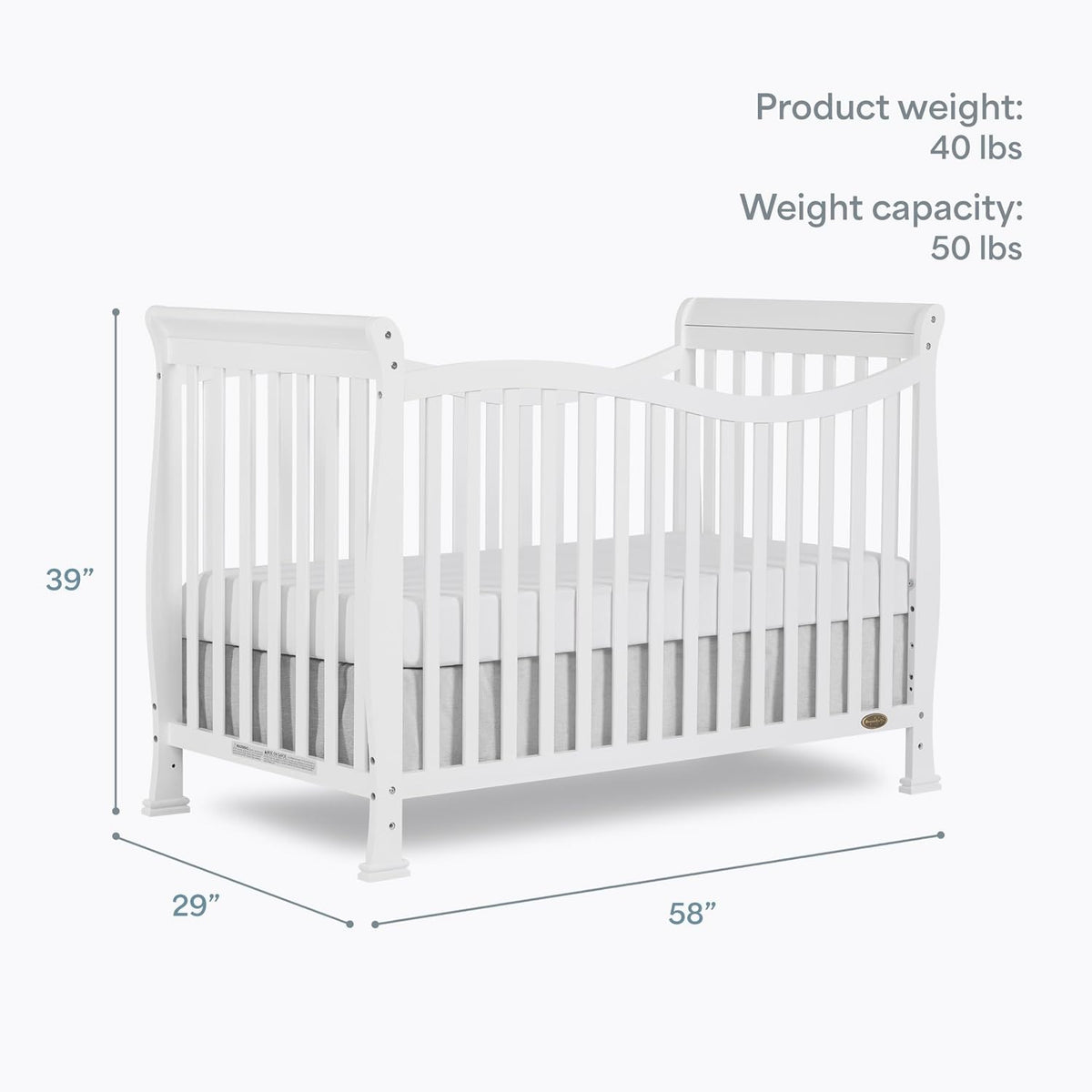 Dream On Me Violet 7-in-1 Convertible Life Style Crib in White, Greenguard Gold Certified, 4 Mattress Height Settings, Made of Sustainable New Zealand Pinewood