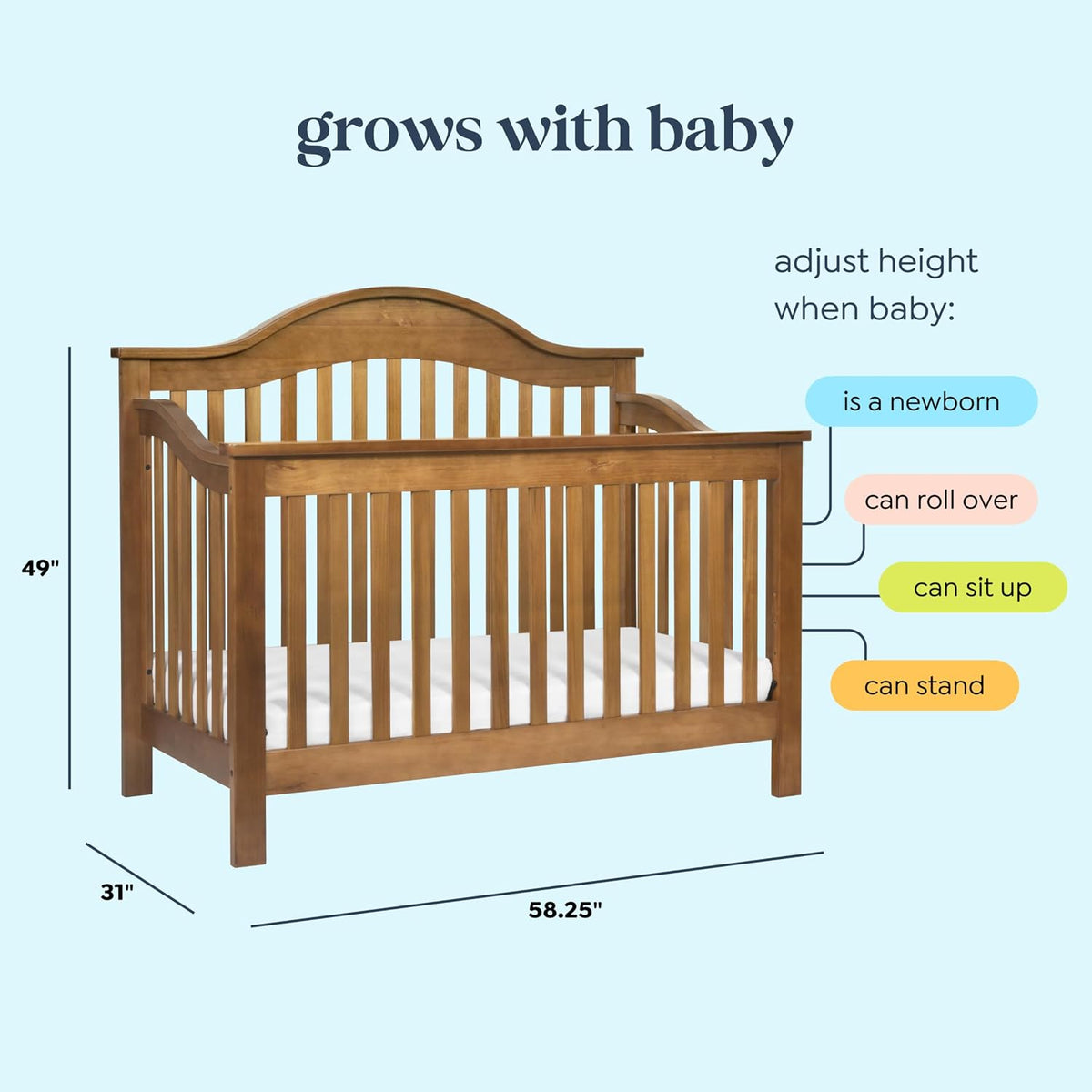 DaVinci Jayden 4-in-1 Convertible Crib, GREENGUARD Certified, Chestnut