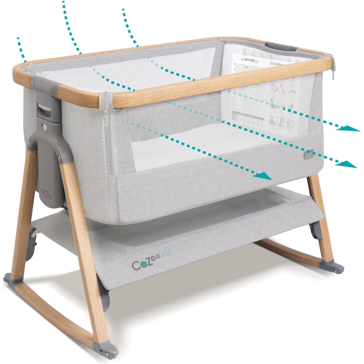 Tutti Bambini CoZee® Air Baby Bassinet & Bedside Sleeper, Walnut & Ecru
